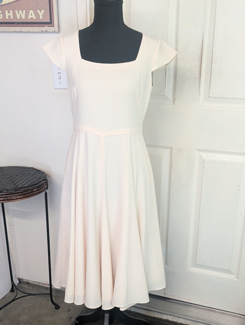 Gal Meets Glam Regina Square Neck Fit & Flare Dress Cream Off White Women 0